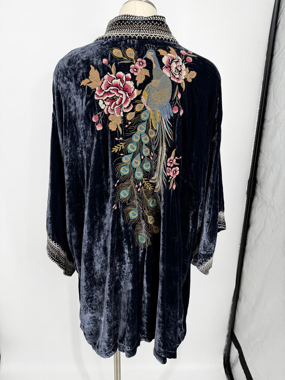 JOHNNY WAS Quito Peacock silk velvet Kimono Womens SZ 2X Boho Western Plus SZ
